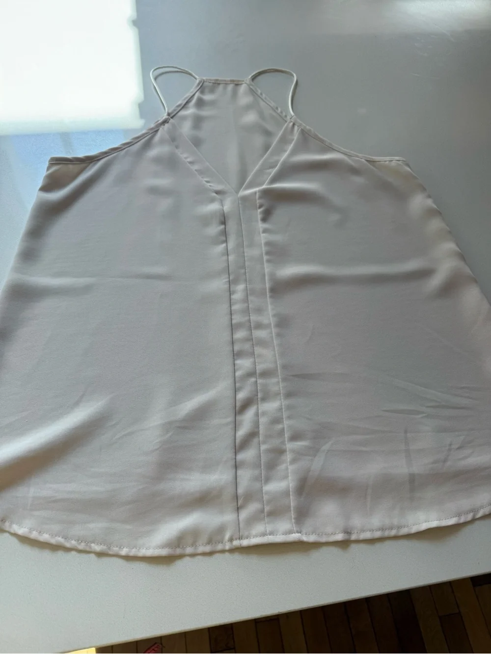 V-Neck Spaghetti Strap Razorback Camisole Tank Top, Beige, Size L - Picture 4 of 8